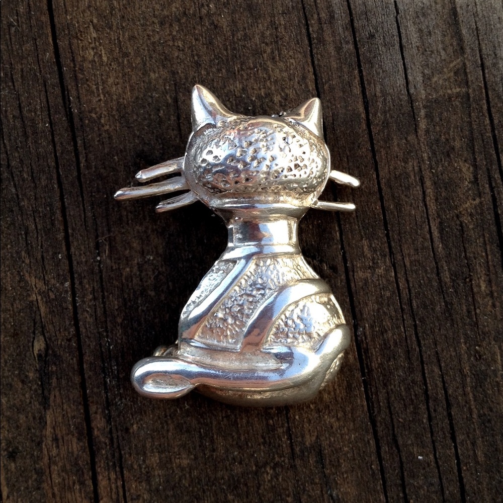Vintage Cat Pin Sterling Silver